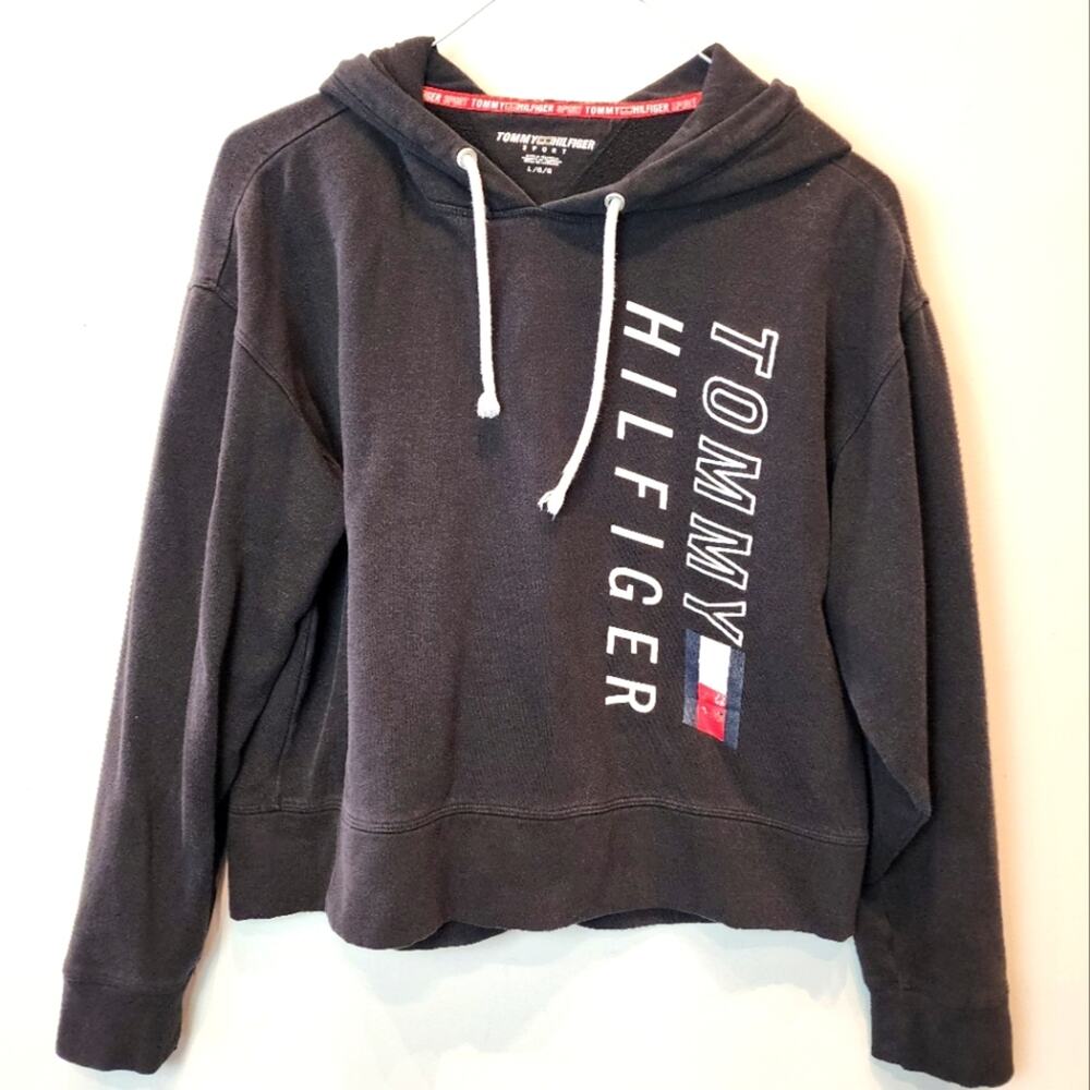 Vintage Tommy Hilfiger Black Hoodie Sweatshirt Pullover Casual Wear Women's Sz L